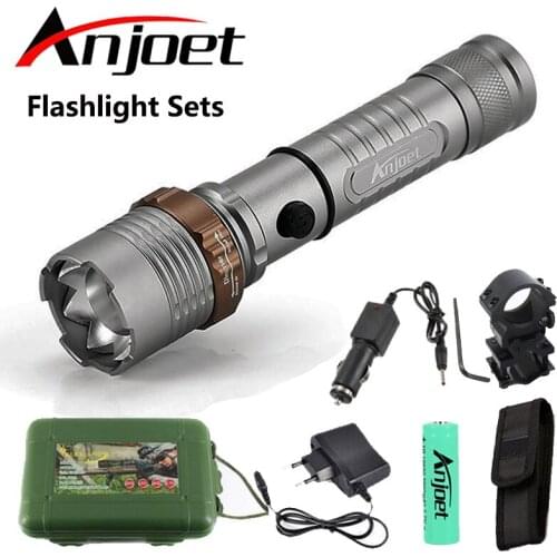 Anjoet flashlight Ultra Bright torch CREE XML-T6 LED Flashlight 5 lighting Modes 8000 lumens Zoom torch use AAA 18650 battery