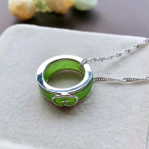 Natural Hetian Green Jasper Round Shape 925 Silver Charm Lucky Jade Pendant Jewelry Lover Gifts