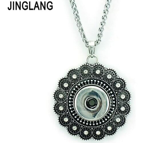 JINGLANG Fashion 18mm Snap Buttons White Rhinestone Petal Charms Interchangeable Pendant Necklaces For Men Jewelry Free Shipping