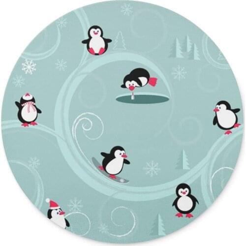 Happy Penguins Mouse Pad-Non-Slip Rubber Round Mousepad-Applies To Games,Home, School,Office Mouse Pad