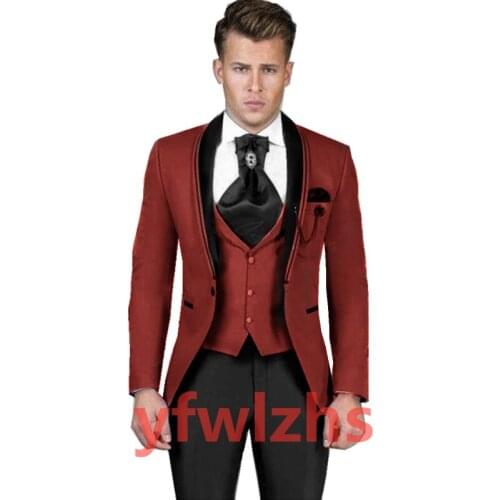 Handsome One Button Groomsmen Shawl Lapel Groom Tuxedos Wedding Dress Men Suits Blazer Prom Dinner (Jacket+Pants+Tie+Vest) B58