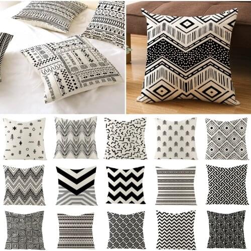 Linen Simple Black White Geometry Cushion Case Modern Nordic Fashion Decorative Pillows Case Livingroom Sofa Couch Throw Pillows