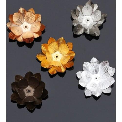 Mibrow 5pcs/lot Gold Silver Color 26mm Copper Flower Bead Caps Flower Filigree Loose Spacer Bead End Caps For DIY Jewelry Making