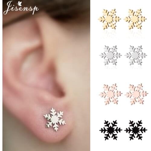 Fashion Cute Snowflake Stud Earrings for Women Kids Stainless Steel Christmas Jewelry Small Flower Earing Vintage Pendientes