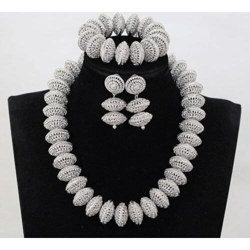 Fashion Big Silver Beaded Chunky Statement Necklace Set Indian Bridal Jewelry Set for Women Birthday Party Gift WE235