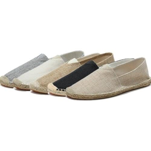 Mens Linen Canvas Shoes Large Size Casual Breathable Affordable Handmade Flat Soled Hemp Soled Shoes Fashion Driving Shoes