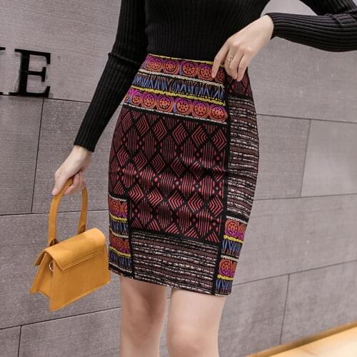 New Plus Size 5xl Skirt Womens Slim Print High Elastic Pencil Skirt Elegant Korean Office Female Sexy Mini Skirts Jupe Femme