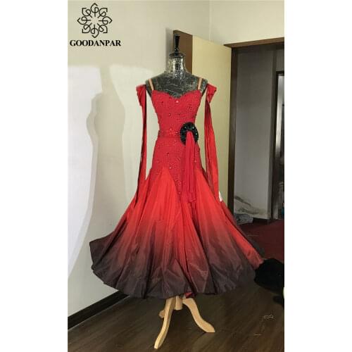 GOODANPAR Ballroom Dance Dresses Ladies Women Girls Fine Stones Long Sleeve Stage Dance Wear Waltz Flamenco Ballroom Dress