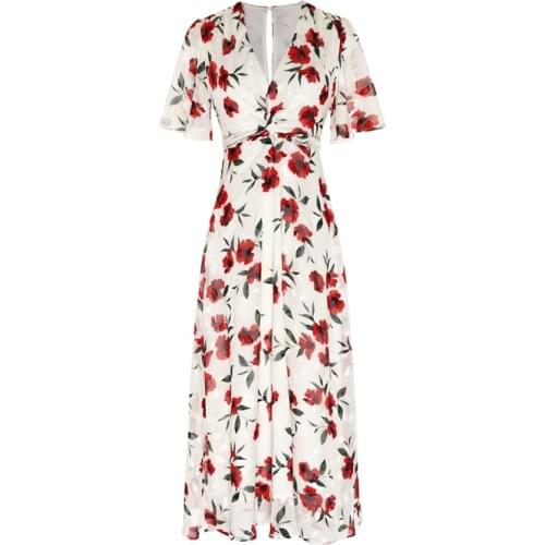 Korobov 2021 Summer New Vintage Women Dress Korean Flower Print Female Dresses Elegant V Neck Short Sleeve Beach Style Dress