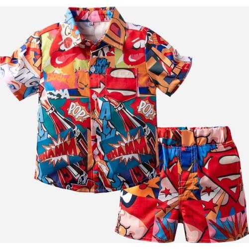 Boys' Beach Suit 2021 New Holiday Toddler Girl Top Blouse Shirt+ Pants Infant Baby Clothing Cartoon Hip Hop Boys Girls Clothes