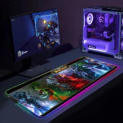 Large Size Colorful Luminous RGB World of Warcraft Gaming Mouse Pad Anti-slip Rubber Base Computer Keyboard Mouse Pad Backlight