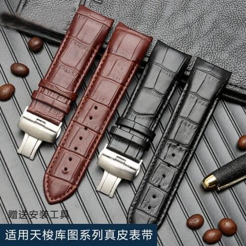 Handmade Genuine Leather Curved End Watchband 22mm 23mm 24mm For Tissot T035 Watch Band Strap Steel Buckle Wrist Bracelet