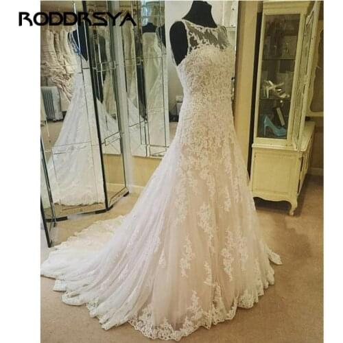 RODDRSYA New Lace Sheath Wedding Dresses Sleeveless Sexy Jewel Bohemian Cheap Beach Bridal Gowns