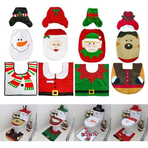 Christmas Supplies Toilet Decoration Christmas Toilet Three-Piece Bathroom Decoration Cartoon Toilet Seat Cover