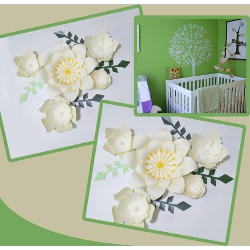 Handmade Ivory Easy Made DIY Paper Flowers Green Leaves Set For Baby Boys Nursery Wall Deco Baby Shower Backdrop Video Tutorials