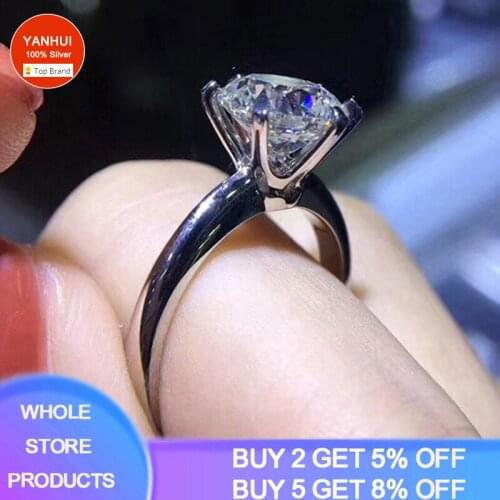 With Certificate Silver 925 Ring Solitaire 2.0ct Zirconia Diamond Ring Luxury Solid 18K Gold Color Sterling Silver 925 Jewelry