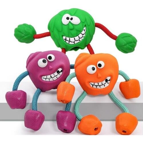 Happy Rubber Rope Ball Toys For Dogs Apple Strawberry Toy Molar Teeth Chew Toy Dog Puppy Squeaky Dog Toy Leak Food Toy Wholesale