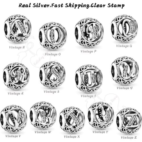 925 Sterling Silver Beads With Cubic Stones Round Letter Alphabet Charms Fits Original Bracelets DIY Making Gifts