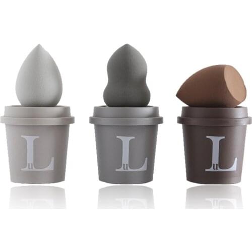 1Set Hot makeup Sponge With Coffee Cup Sponge Stand Storage Case Makeup Puff Holder Empty Cosmetic Dry Box Makeup Accessories