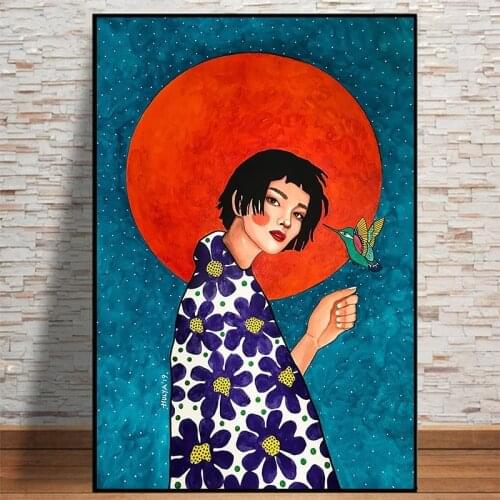 Vintage Poster Girl Hair Flower Women Wall Art Canvas Painting Nordic Poster Wall Pictures for Living Room Bedroom No Frame