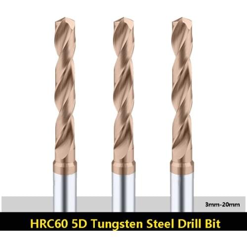 Tungsten Steel Bit Carbide Twist Drill HRC60 5D 5 Times Diameter Drilling Straight Holder Fixed Shank 3mm-20mm Free Shipping