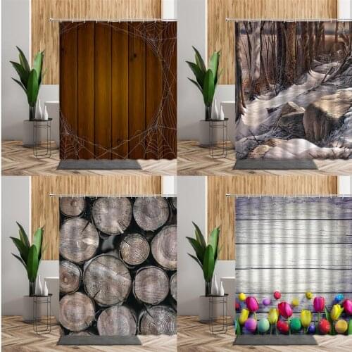 Old Wood Grain Shower Curtains Flowers Tulip Bathroom Set With Showering Curtain Green Leaves Waterproof Home Bath Accessories