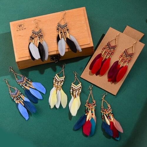 Bohemian Red Dream Catcher Leaf Feather Ladies Earrings Women Summer Indian Jewelry Natural Wood Drop Dangle Earrings