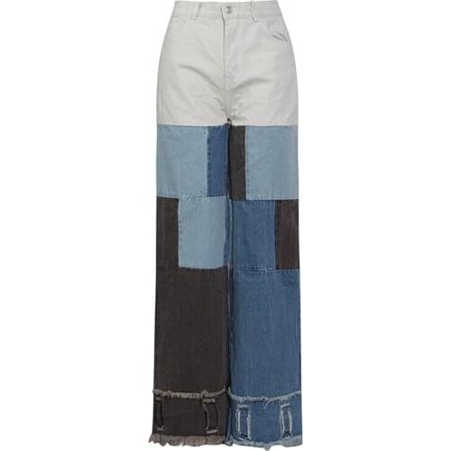 Free Shipping 2021 Autumn Female Jeans Women High Waist Wide Leg Beggar Pants Patchwork High Street Young Ladies Trousers