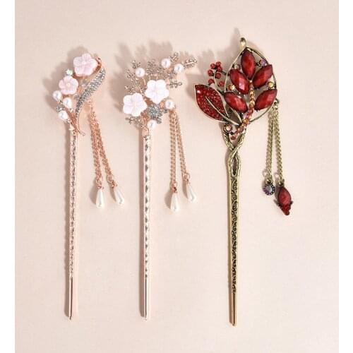 Vintage Chinese Style Hair Stick Women Metal Rhinestone Hair Stick Hair Chopsticks Hairpin Chignon Woman Hair Clip Accessories