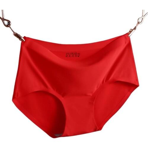 Women Sexy Solid Color Ice Silk Seamless Underwear Mid Waist Thin Panties Briefs