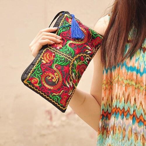 Women Retro Boho Ethnic Embroidered Wristlet Clutch Bag Handmade Purse Wallet Storage Bags Hot