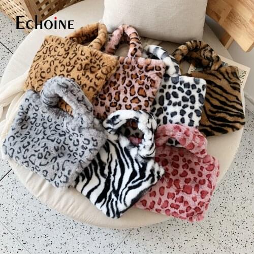 Echoine Winter fashion female leopard Faux Fur female bag shoulder chain large plush handbag Messenger bag soft warm fur bags