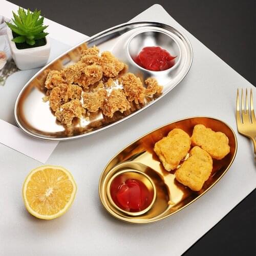 Nordic Style Gold Sliver Dining Plate Stainless Steel Dessert Fruit Cake Tray Snack Kitchen Plate Western Steak Dining Plate