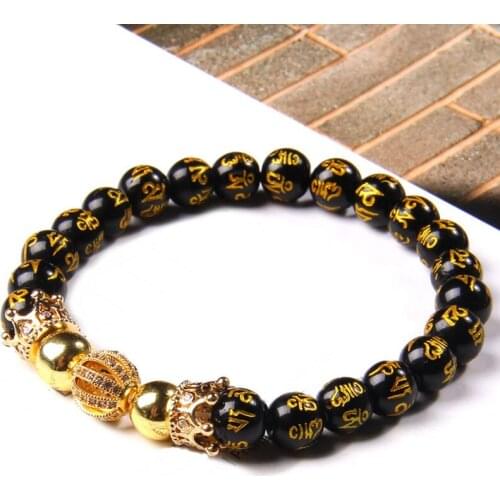 Golden Color Ball Crown Charm Natural Stone Beads Bracelets Polar Jades Tiger Eye Beaded Bracelet Noble Elegant Women Men Gift
