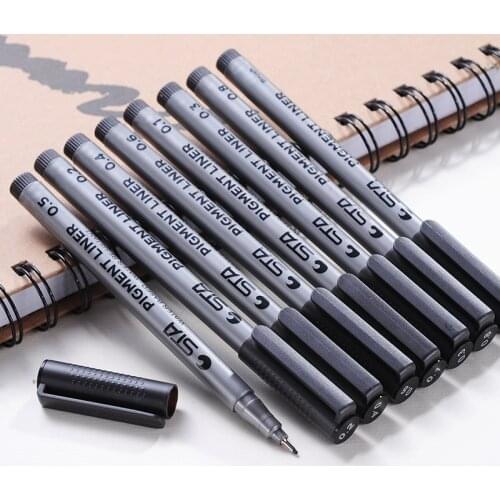 1Pc Pigment Liner Marker Pen Water Resistant 0.05 0.1 0.2 0.3 0.4 0.5 0.6 0.8 Different Tip Black Fineliner Sketching Brush Pens