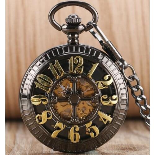 10pcs/lot Vintage Hollowed Hot Sell Number Pocket Watch Mechanical Hand Wind Skeleton Christmas Gift Watches