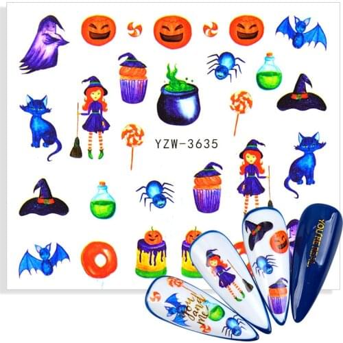 2021 NEW Design Halloween Nail Art Water Transfer Decal Decoration Cute Cartoon Manicure Watermark Sticker For Nails Tips Beauty