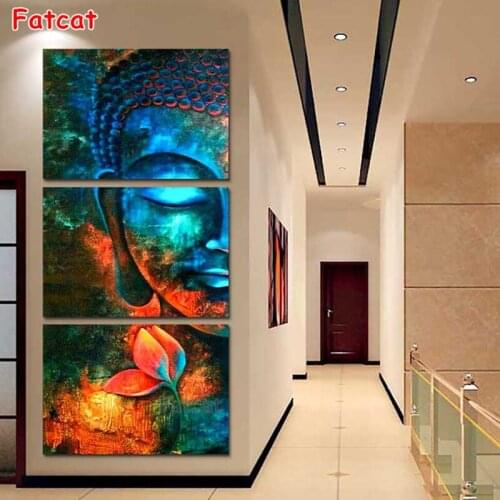 3 sets of 3D diamond painting embroidery blue Buddha cross embroidered pattern crystal Rhinestone round diamond painting PP1542