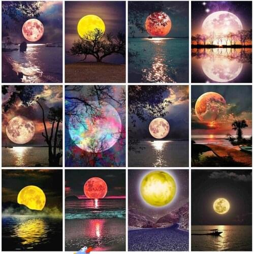 5d Landscape Diamond Painting Lake Moon Mosaic Art Lover Embroidery Rhinestone Picture Small Size Wall Stickers Decor Bead Draw