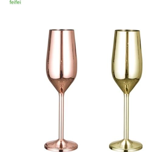 7oz Stainless Steel Champagne Flutes Glass Metal Goblet Drop Resistant European Bubble Glass Wine Glass For Home Party