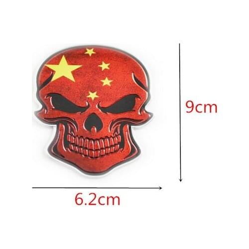 Aluminum China Flag Auto Car Stickers Metal Skull Shape Chrome Badge Emblem Decal Motorcycle Modified
