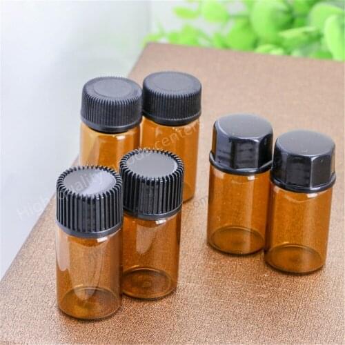 Free Shipping 50 X3CC Amber Sample Vial 3ML Mini Amber Glass Essential Oil Bottle With A No Hole Plug & Round Cap( Like CAP: A)