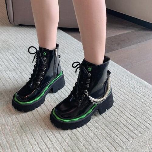 White Platform Boots 2021 Punk Lace Up Chunky Boots Designer Platform Shoes Goth Fall Patent Leather Boots Women Laarzen Dames