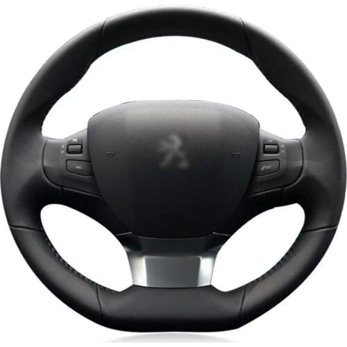 Car Steering Wheel Cover Hand-stitched Non-Slip Black Artificial Leather For Peugeot 308 2014 2015 2016 2017 2018 2019