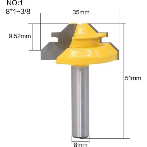 1Pc 45 Degree Lock Miter Router Bit 8Inch Shank Woodworking Tenon Milling Cutter Tool Drilling Milling For Wood Carbide Alloy