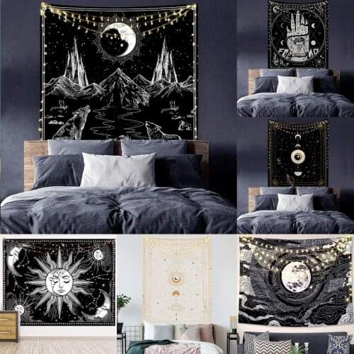 Mandala Tapestry White Black Sun and Moon Tapestry Wall Hanging Gossip Tapestries Hippie Wall Rugs Dorm Decor Blanket 230X180cm
