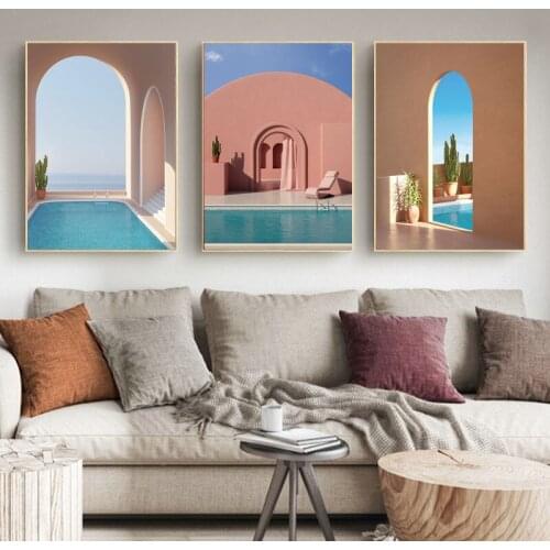 Islamic Architecture Entrance Swimming Pool Poster Building Scenery Canvas Painting Print Wall Art Picture Modern Home Decor