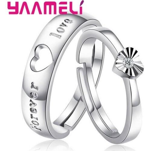 One Set Couple Bague Lover Best Gifts Silver Circle Hollow Heart Ring for Women Men Wedding Accessories Crystal Rings Jewelry