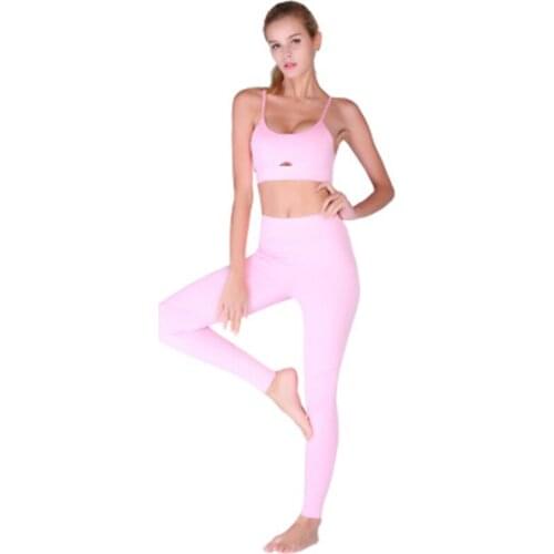 Two Pieces Set Women Padded Hollow Out Bra High Waist Leggings Fitness Female Gym Wear Workout Tracksuit Running Sportswear