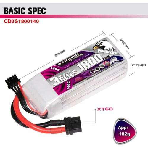 CODDAR 1800mAh 3S 140C 11.1V LiPo Battery Pack With XT60 Plug For BetaFPV Drone RC Quadcopter Helicopter Parts